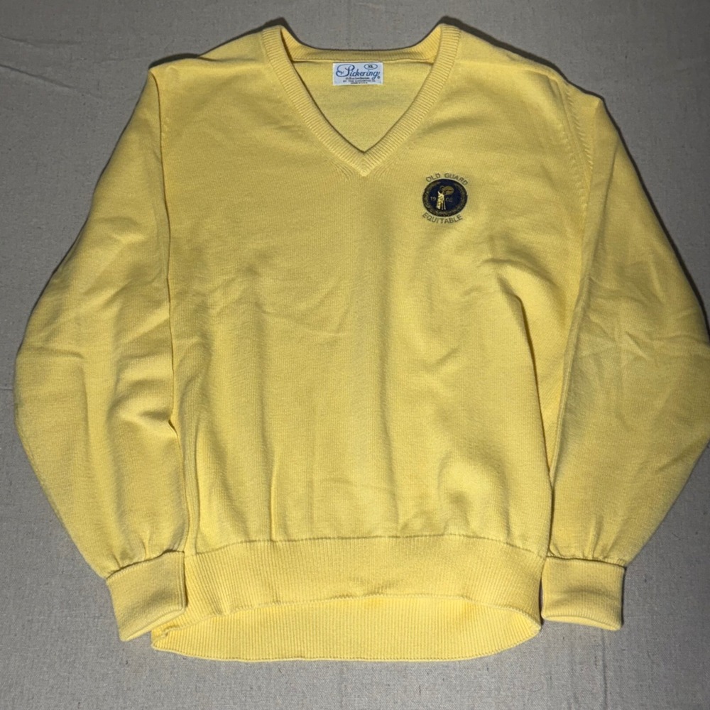 Vintage E Pickering Yellow V-Neck Sweater Old Guard Equitable XL Made in USA